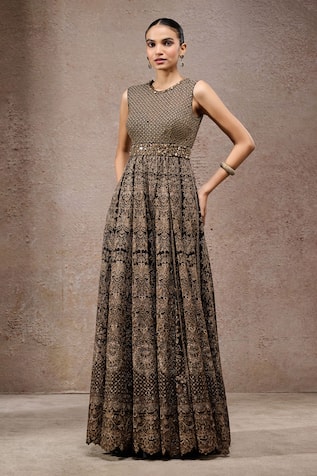 Tarun Tahiliani Designer Black-Gold Jumpsuit 