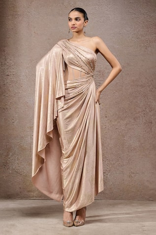 Tarun Tahiliani Blush Pink Designer Foil Jersey Gown 