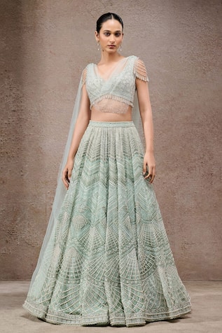 Tarun Tahiliani Mint Green Tulle Net Lehenga Set 