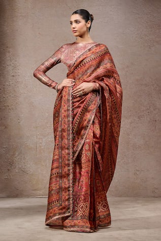 Tarun Tahiliani Multi Color Designer Georgette Saree & Unstitched Blouse Piece Set 