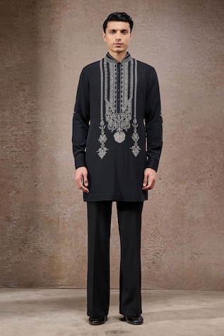 Tarun Tahiliani Designer Ivory-Black Kurta & Trouser Set 
