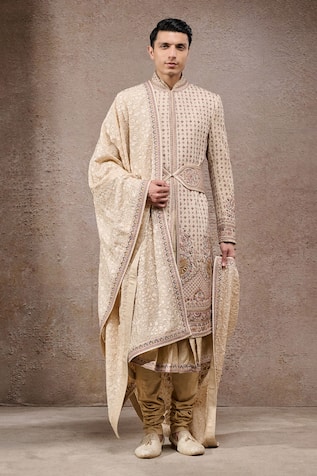 Tarun Tahiliani Multi-Beige Embroidered Sherwani Set 