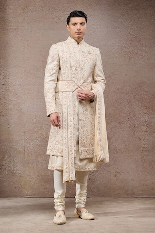 Tarun Tahiliani Ivory Embroidered Sherwani Set 