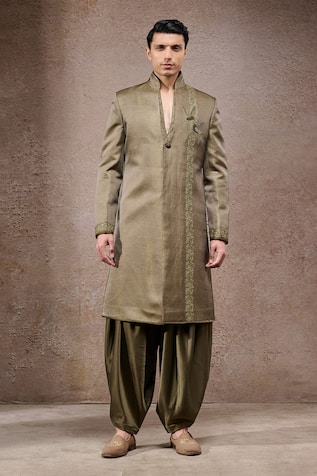 Tarun Tahiliani Olive Green Designer Sherwani Set 