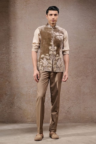 Tarun Tahiliani Designer Silk Velvet Nehru Jacket 