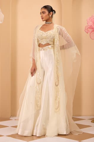 One Knot One By Ashna Ivory Embroidered Blouse & Sharara Set 