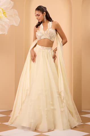 One Knot One By Ashna Ivory Organza Lehenga Set 