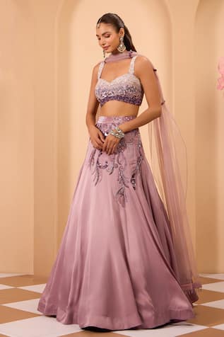 One Knot One By Ashna Embroidered Purple Lehenga Set 