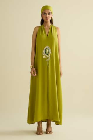 Meesa Designer Green Crepe Dress 