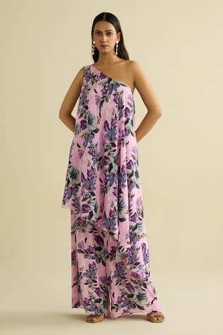 Meesa Floral Print Crepe Tunic & Pant Set 