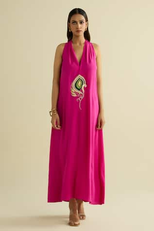 Meesa Pink Crepe Designer Dress 