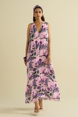 Meesa Floral Print Maxi Dress 