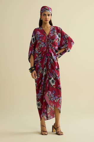 Meesa Maroon Floral Printed Kaftan 