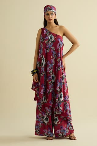 Meesa Maroon Floral Tunic & Pant Set 