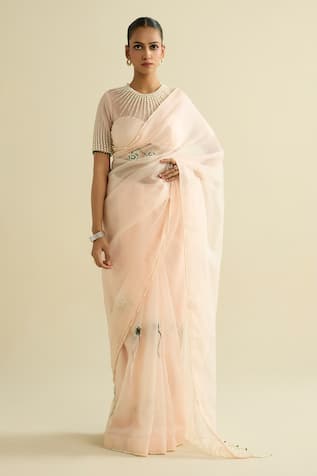 Meesa Pink Organza Embroidered Saree & Blouse Set 