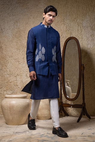 Priyanka Haralalka Navy Blue Designer Nehru Jacket Set 