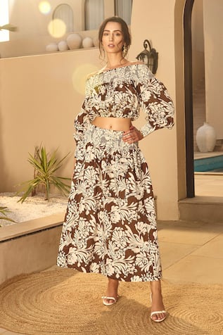 House Of Eda Brown Floral Print Co-Ord Set 