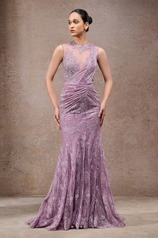 Tarun Tahiliani Lavender Lace Concept Saree & Bodysuit 