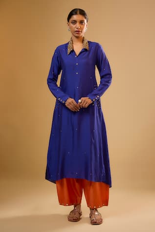 Label Niti Bothra Embroidered Blue Kurta Set 