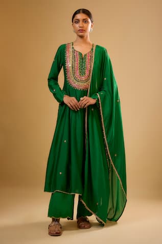 Label Niti Bothra Embroidered Green Kalidar Set 