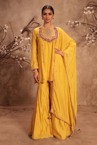 Label Niti Bothra Embroidered Dark Yellow Sharara Set 