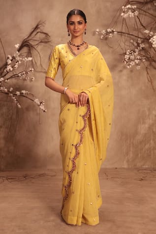Label Niti Bothra Yellow Zardosi Embroidered Saree Set 