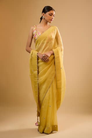 Label Niti Bothra Yellow Organza Saree Set 