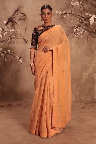Label Niti Bothra Embroidered Orange Saree Set 
