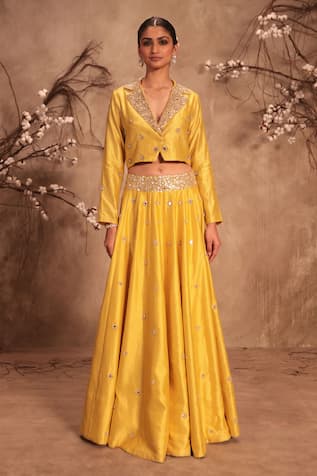 Label Niti Bothra Heavily Embroidered Yellow Lehenga Set 