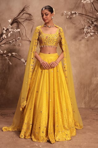 Label Niti Bothra Yellow Zardosi Embroidered Lehenga Set 