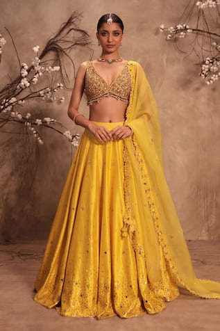 Label Niti Bothra Heavy Embroidered Yellow Lehenga Set 