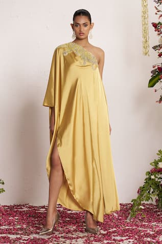 Amrta By Guneet Kondal Yellow ADDA Work Kaftan Dress 