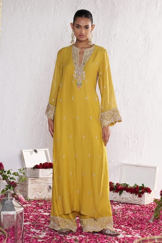 Amrta By Guneet Kondal Yellow ADDA Work Kurta & Pant Set 