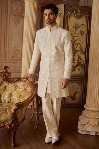 Seema Gujral Ivory Embroidered Sherwani Set 