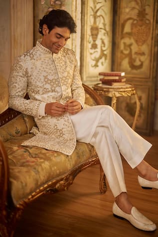 Seema Gujral Ivory Gold Embroidered Sherwani Set 
