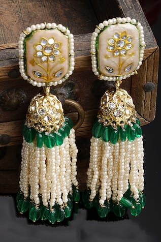 Dugran By Dugristyle Gold-Plated Opal Jhumka Earrings 