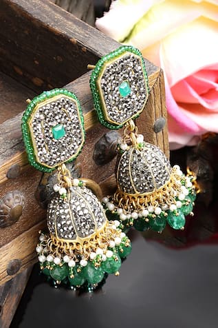 Dugran By Dugristyle Designer Silver Silk Jhumka Earrings 