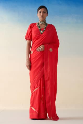 Janki India Red Hand Embroidered Saree 
