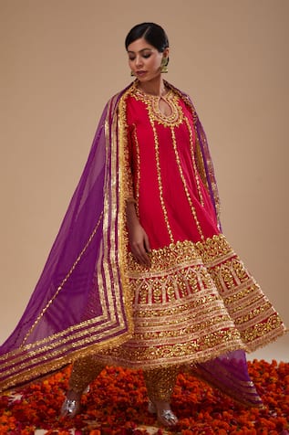 Preeti S Kapoor Fuchsia Long Anarkali Set 