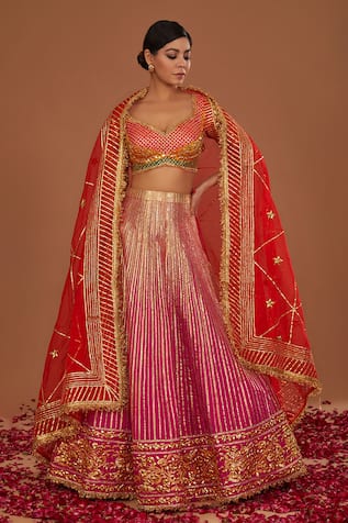 Preeti S Kapoor Multicolor Blouse Fuchsia Lehenga Set 