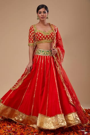 Preeti S Kapoor Red Gota Work Lehenga Set 