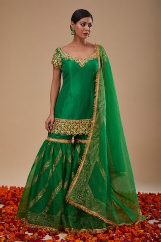 Preeti S Kapoor Green Embroidered Kurta & Gharara Set 