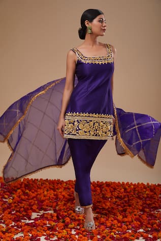 Preeti S Kapoor Blue Straight Kurta Pant Set 