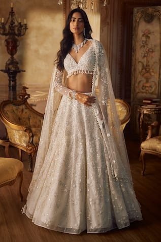 Seema Gujral Ivory Floral Lehenga Set 