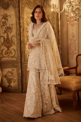 Seema Gujral Ivory Floral Embroidered Sharara Set 