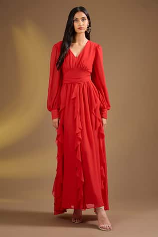 Ajiesh Oberoi Red Ruffle Charm Dress 
