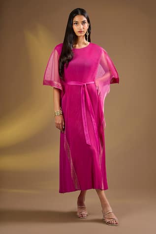 Ajiesh Oberoi Fuschia Draped Kaftan With Belt 