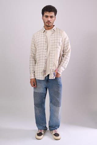 Aryavir Malhotra Beige Digital Print Slim Fit Shirt 