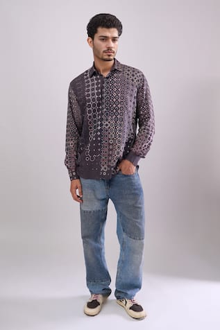 Aryavir Malhotra Black Digital Print Slim Fit Shirt 