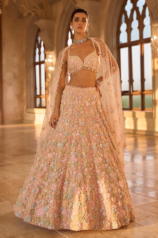 Seema Gujral Three-Dimensional Multi Color Lehenga Set 